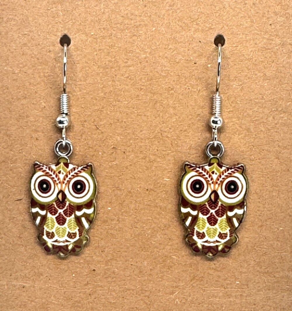Enamel Silver Owl Hook Earrings #2109 - Picture 5 of 5